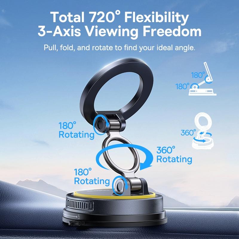 Baseus VC2 Flex Magnetic Car Mount Suction Cup Version with 35N Powerful Magnets 360° Swivel Base Wireless Charging