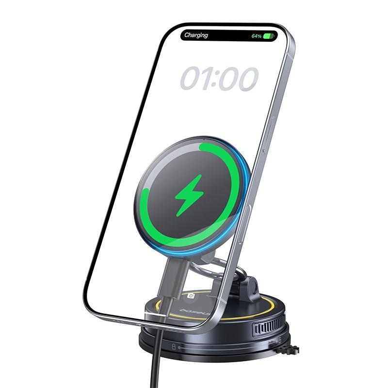 Baseus VC2 Flex Magnetic Car Mount Suction Cup Version with 35N Powerful Magnets 360° Swivel Base Wireless Charging