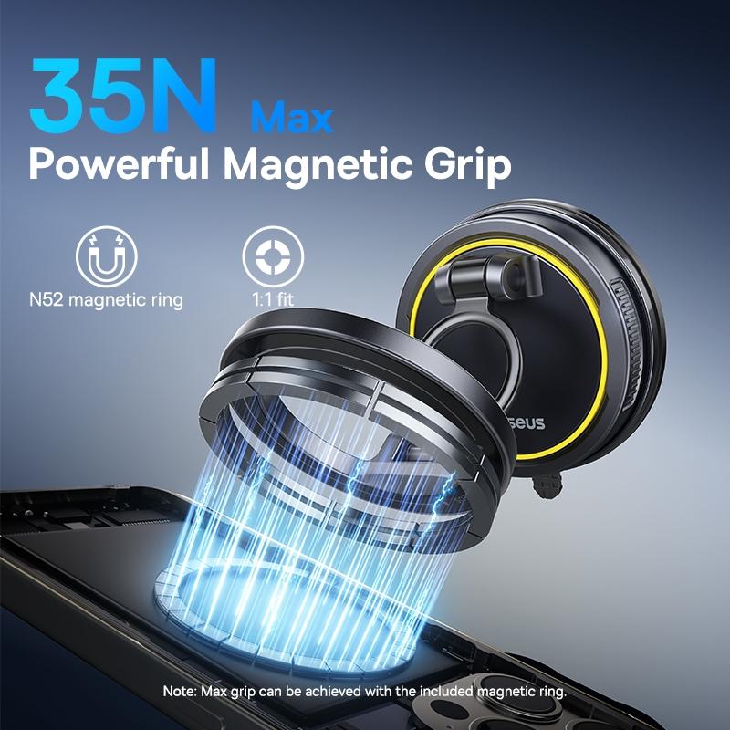 Baseus VC2 Flex Magnetic Car Mount Suction Cup Version with 35N Powerful Magnets 360° Swivel Base Wireless Charging